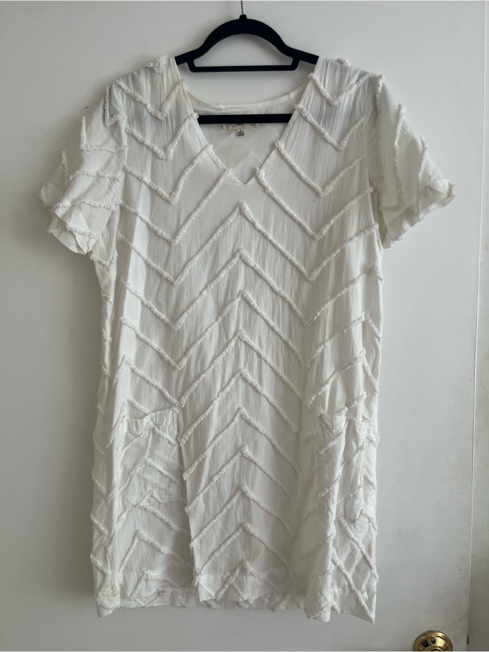 Anthropologie White V-Neck Textured Dress